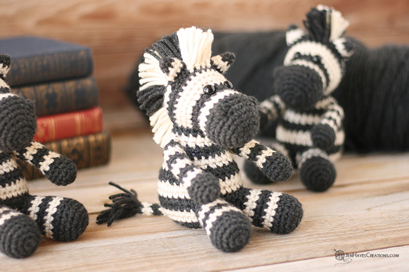 Crochet Zebra Plush Black White Cute Button Eyes